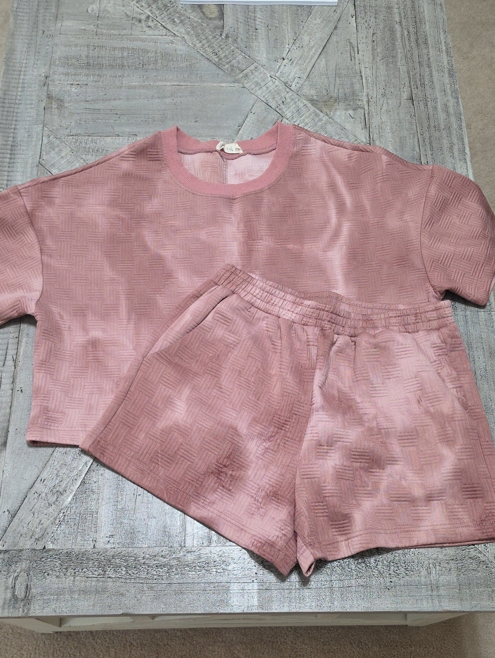 New In, Pink Textured Tee and Shorts Lounge Set